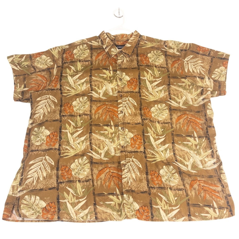 Harbor Bay Mens 4XL Tropical Leaf Bamboo Print Short Sleeve Button Up Shirt
